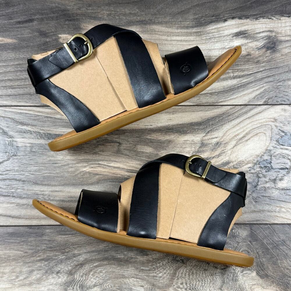 NIB Born Neil 9M Black Leather Gladiator Strappy Flat Sandals - Picture 4 of 12